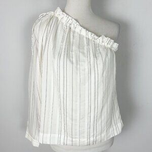 NEW Banana Republic Ivory & Black Striped One Shoulder Ruffle Top Size Medium